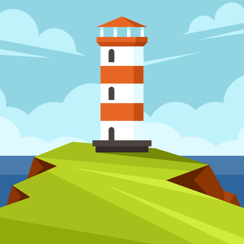 Lighthouse Tower on Coastal Greenery