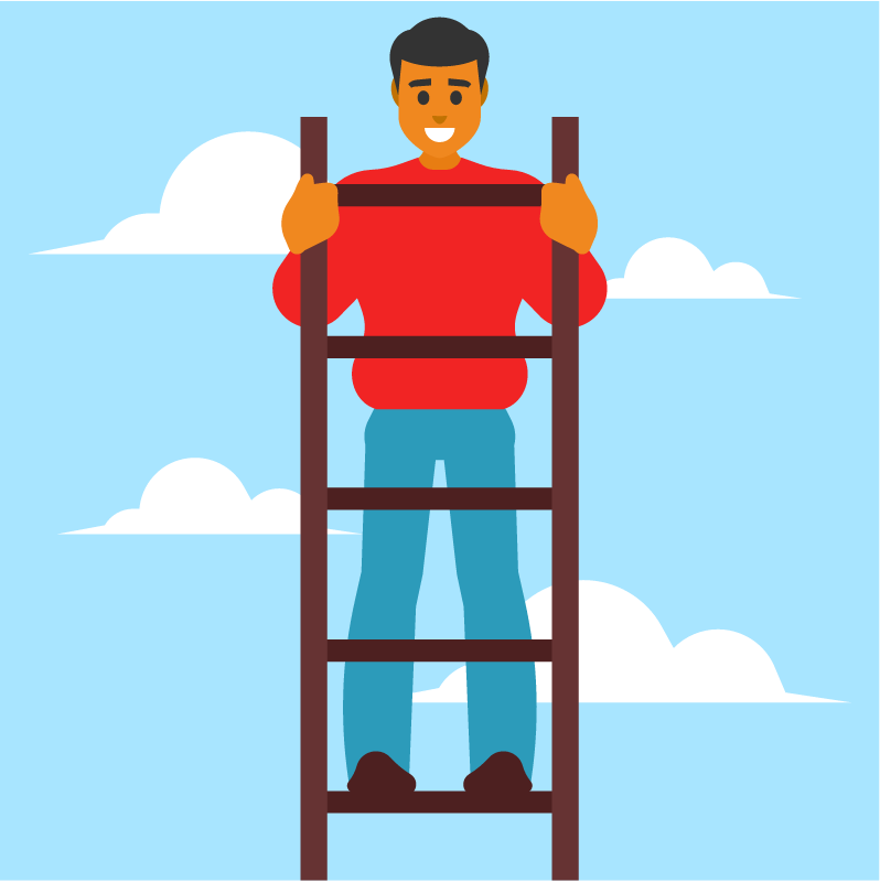 Man Climbing Stairs Depicted with Ambition