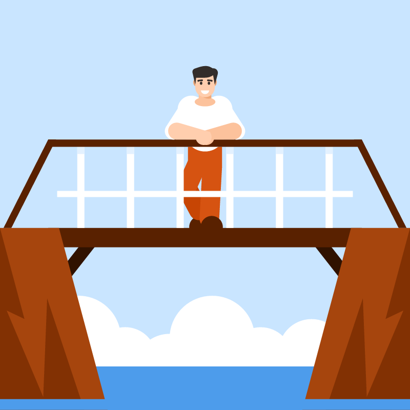 Man Observing from a Bridge