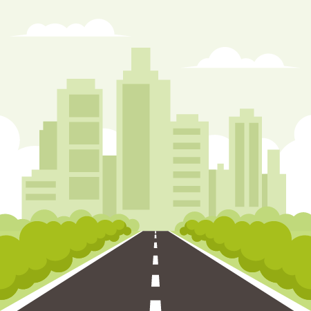 Paved Asphalt Road Leading to Cityscape