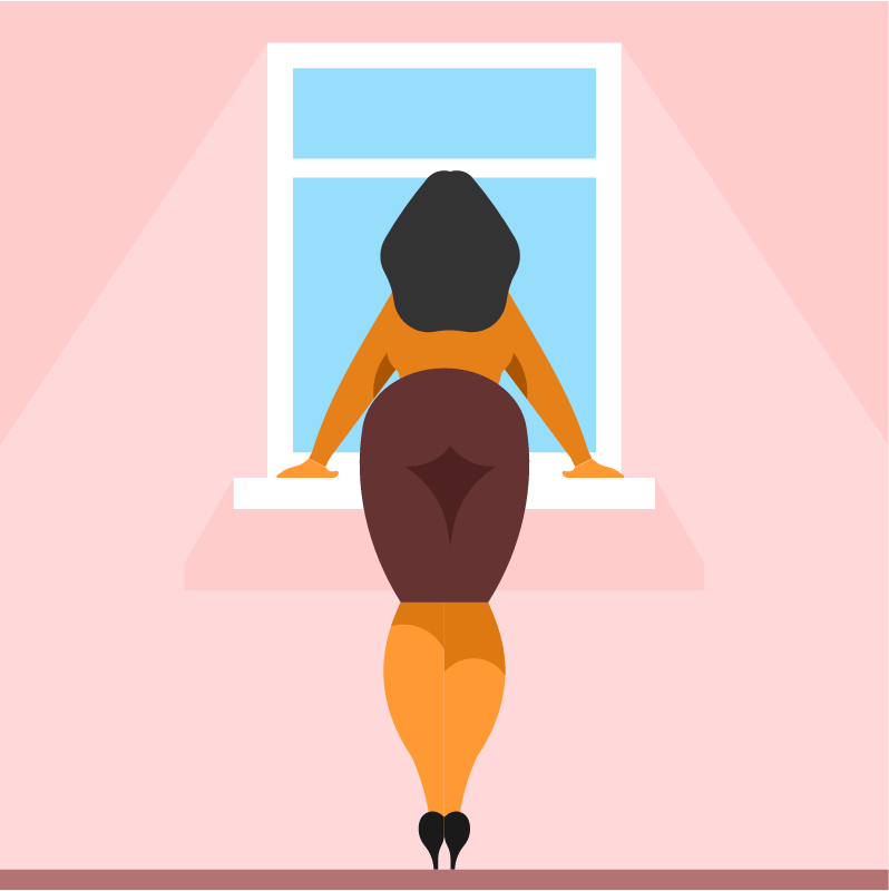 Woman Standing Near the Open Window