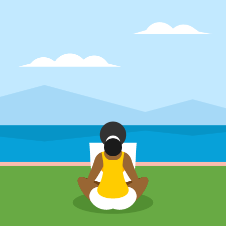 Woman Working on Laptop Near a Lake