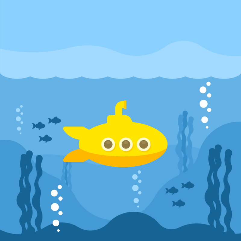 Yellow Submarine Navigating Underwater