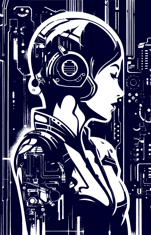 Cyberpunk Helmeted Woman
