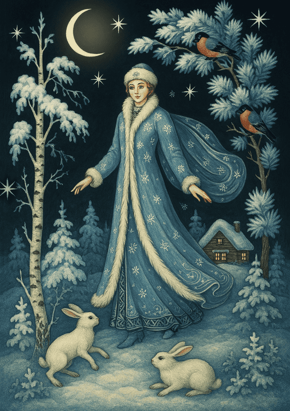 Snegurochka with two rabbits