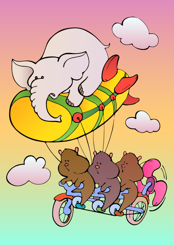 Elephant riding tricycle with hamsters