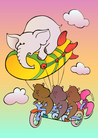 Elephant riding tricycle with hamsters
