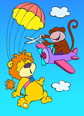 Monkey cuts lion's parachute