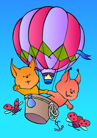 Flying squirrels in hot air balloon