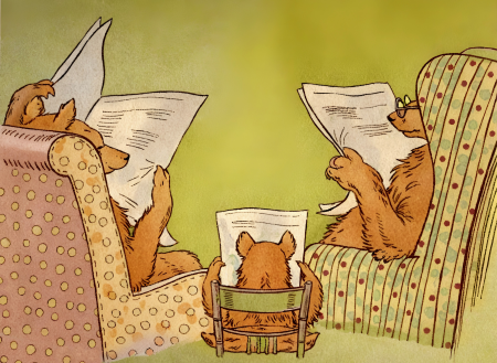 Bears reading in armchairs