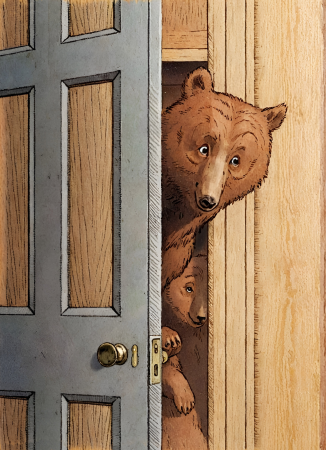 Bear peeking through door