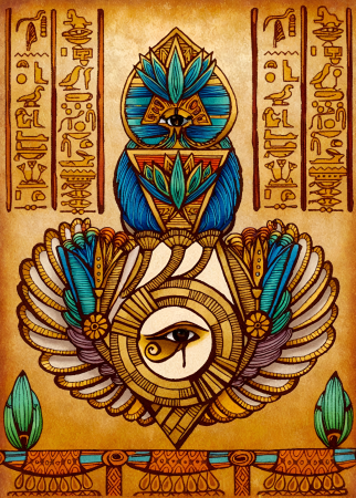 Eye of Horus with lotus and wings