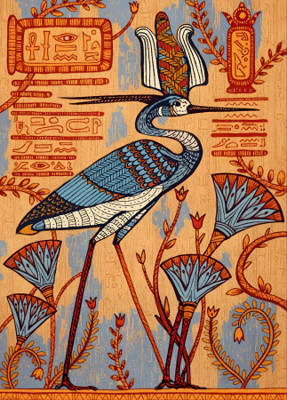 Sacred ibis bird and lotus