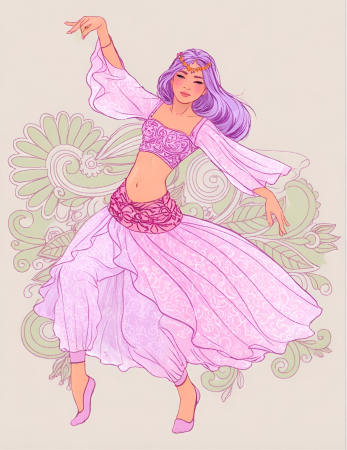 Elegant dancing lady in floral dress illustration