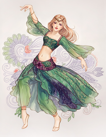 Elegant dancing lady in dress illustration