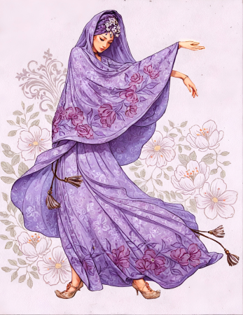 Elegant dancing lady in floral dress illustration