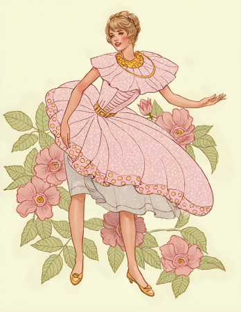 Elegant dancing lady in floral dress illustration