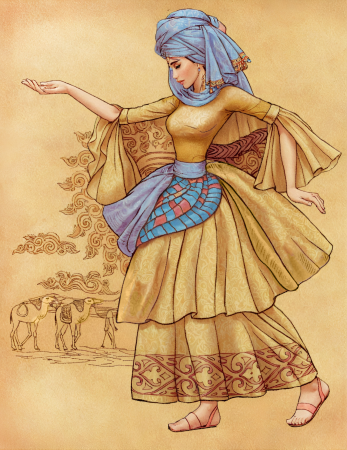 Elegant dancing lady in dress illustration