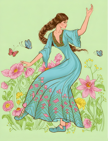 Elegant dancing lady in dress illustration