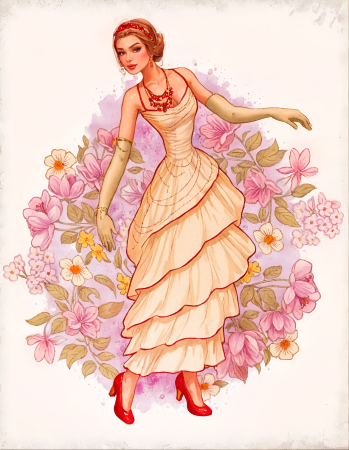 Elegant dancing lady in dress illustration