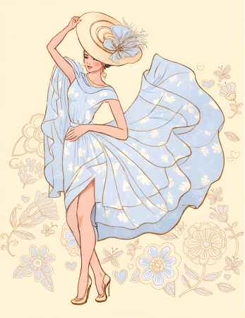 Elegant dancing lady in dress illustration