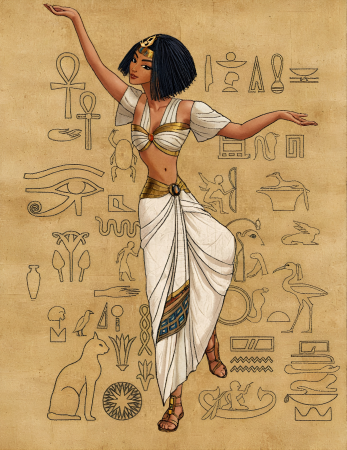 Elegant dancing lady in traditional egyp costume illustration