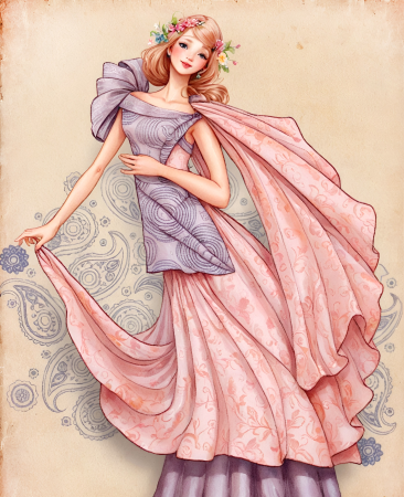 Elegant dancing lady in dress illustration