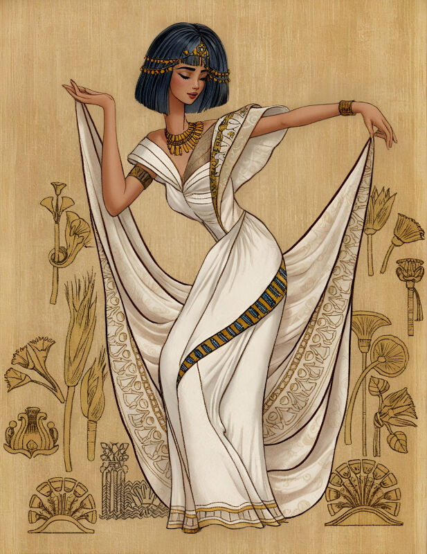 Elegant dancing lady in traditional egyp costume illustration