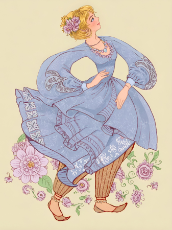 Elegant dancing lady in floral dress illustration