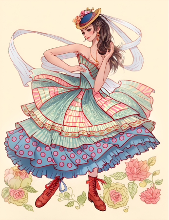Elegant dancing lady in dress illustration