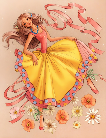 Elegant dancing lady in dress illustration
