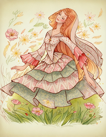 Elegant dancing lady in dress illustration