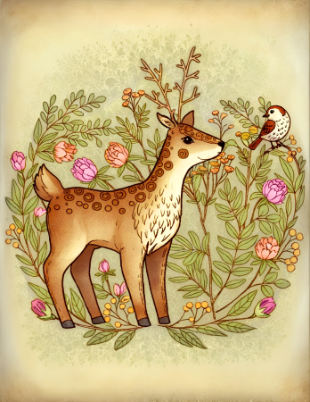 Deer with bird