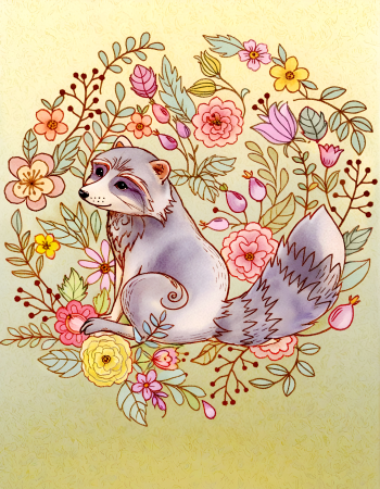 Raccoon in blooms