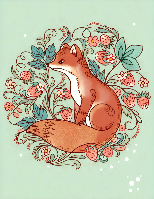 Fox in strawberry