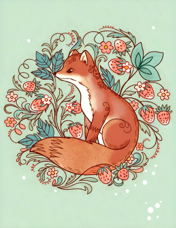 Fox in strawberry