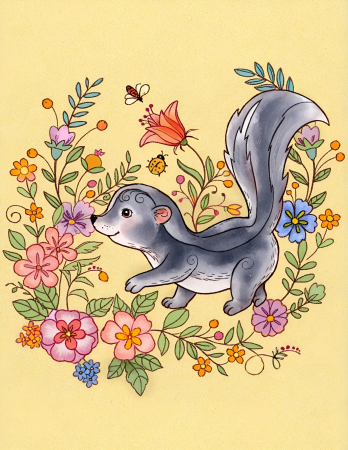 Skunk in flowers