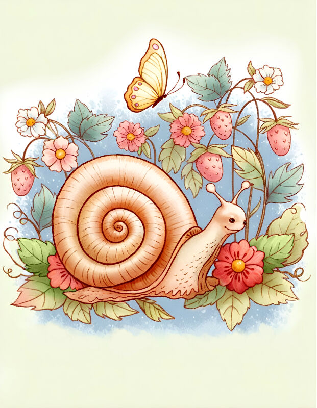 Snail in strawberries