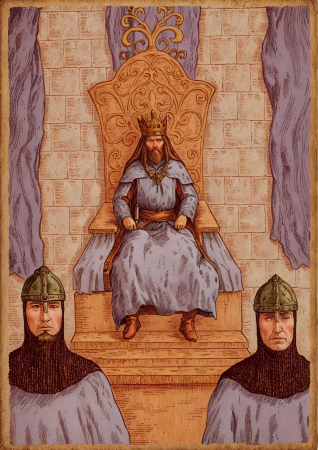 King On Throne With Guards