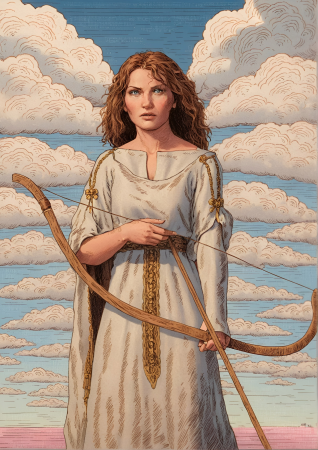 Archer Woman Under Clouds