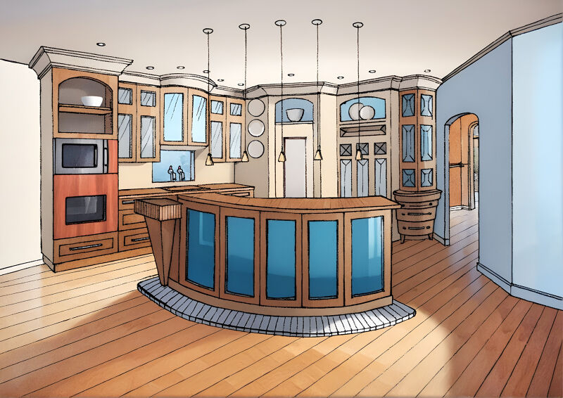 Curved Home Bar In Modern Interior