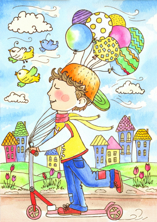 Boy Riding Scooter (April)