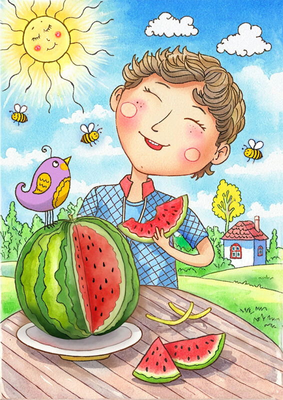 Boy Eating Watermelon (August)
