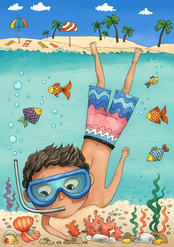 Boy Swimming Underwater (July)