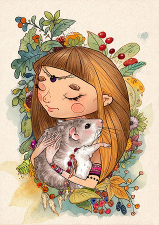 Girl Holding A Rat In Berry Garden