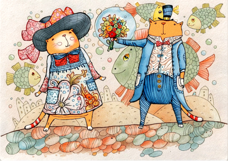 Cat Giving Flowers To A Lady Cat