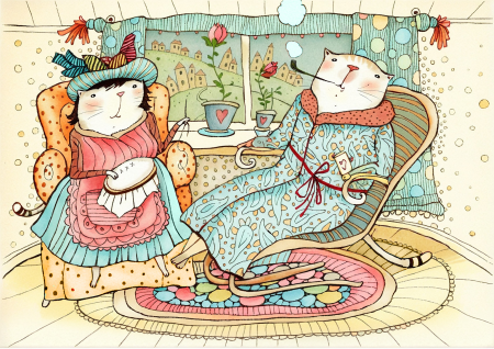 Cozy Cats Relaxing at Home in Armchairs