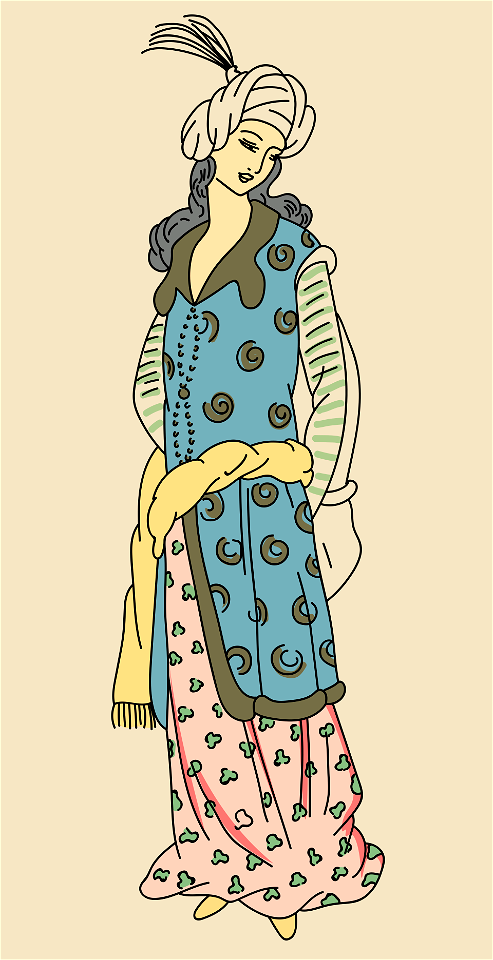 Persian woman wearing princess's pink brocaded gown and turban