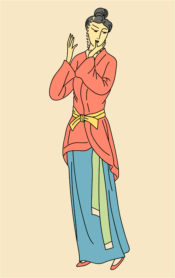 Persian woman wearing dress with red cassock and girdle