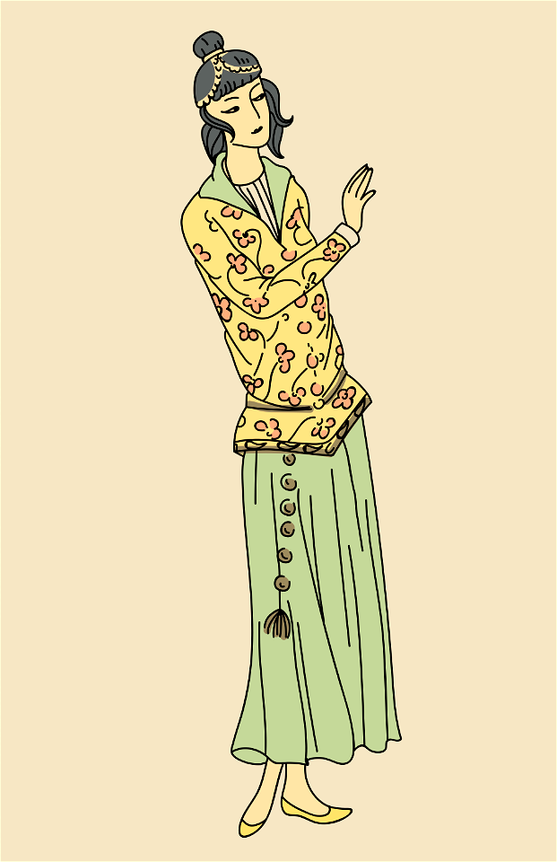 Persian woman wearing Yellow cassock with red flowers
